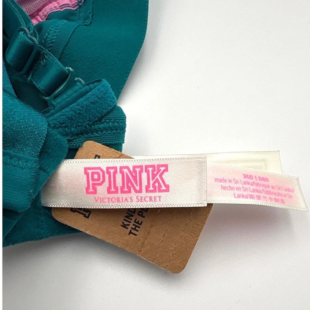 Victoria's Secret PINK Wear Everywhere Wireless Bra Teal Rhinestone Sparkle 36D
